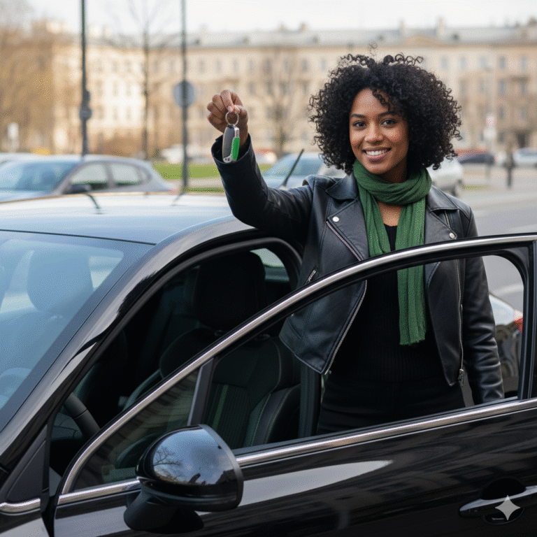 Auto école lognes, femme avec clé de voiture